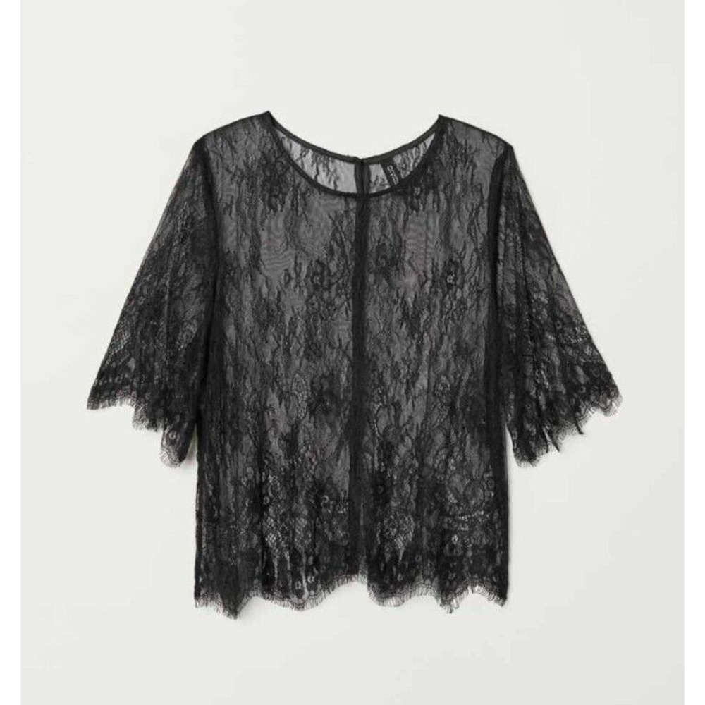 H&M Black Lace Short Sleeve Blouse Size 6
